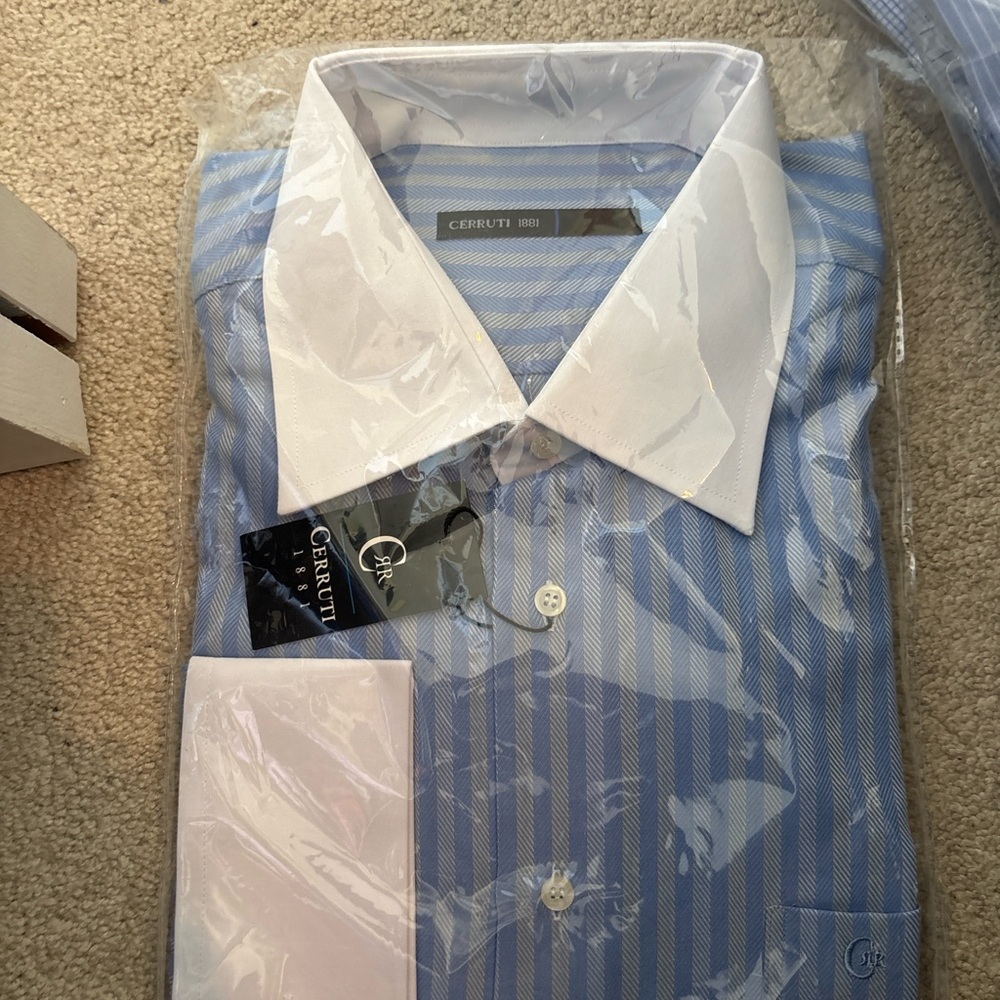 Blue and White Vertical Striped Dress Shirt